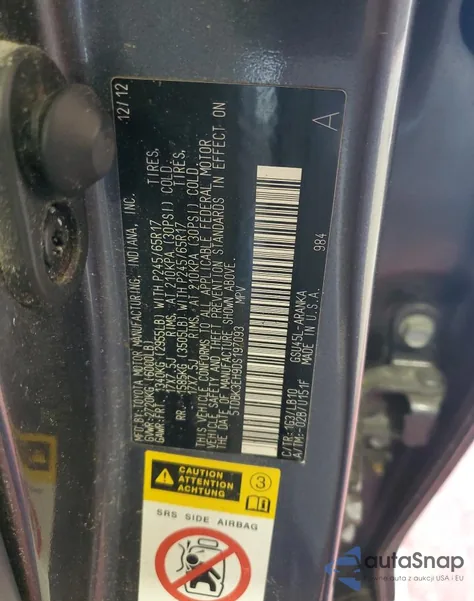 2013 Toyota Highlander Base z USA, uszkodzony, nr VIN 5TDBK3EH9DS197093